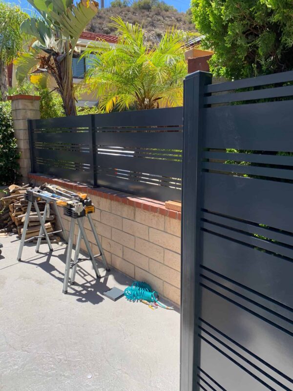 Black Aluminum fence and pedestrian gate