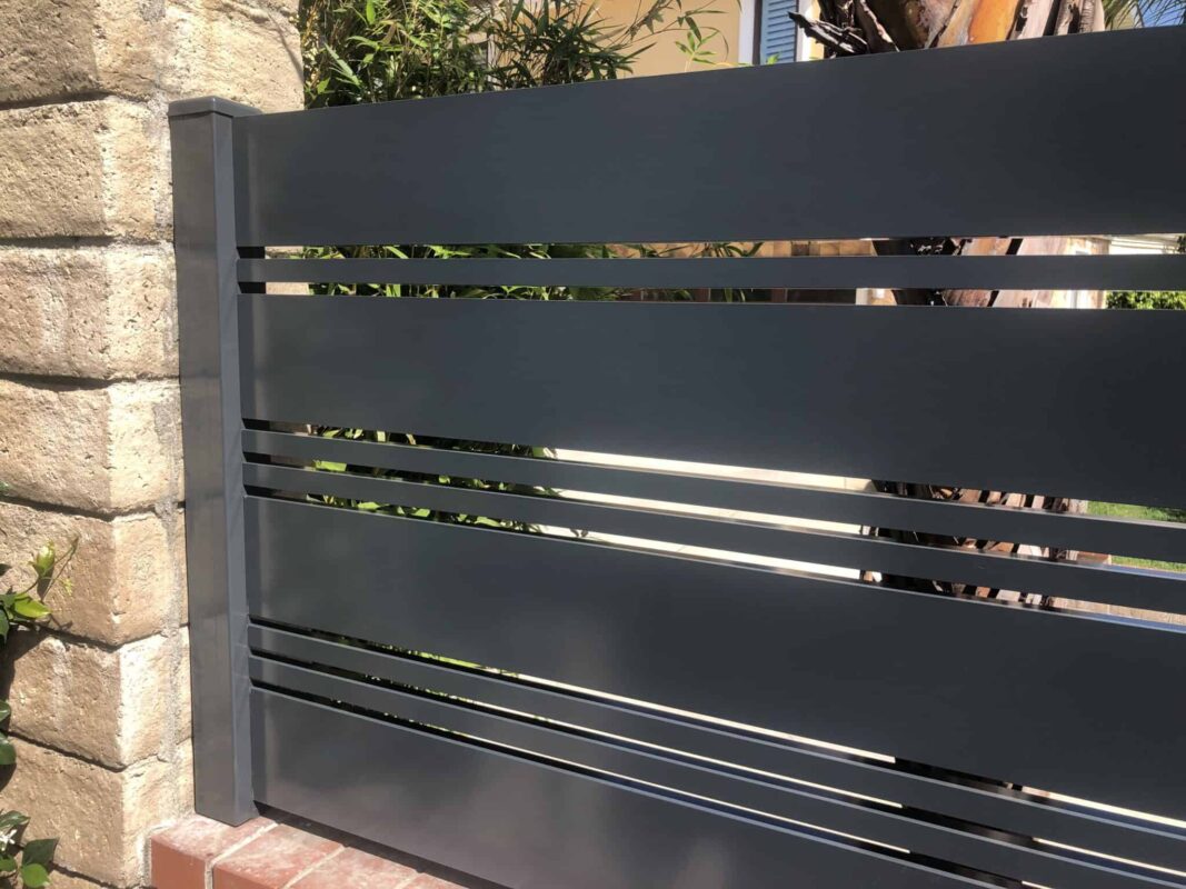 Black Aluminum fence and pedestrian gate