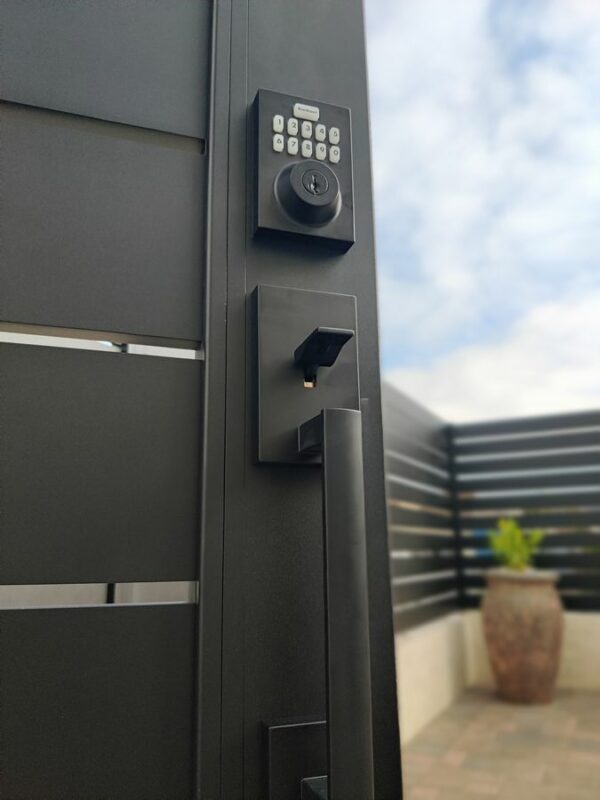 Dark grey Front fence and entry aluminum gate in Simi Valley