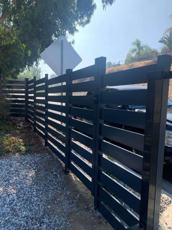 Modern black aluminum fence