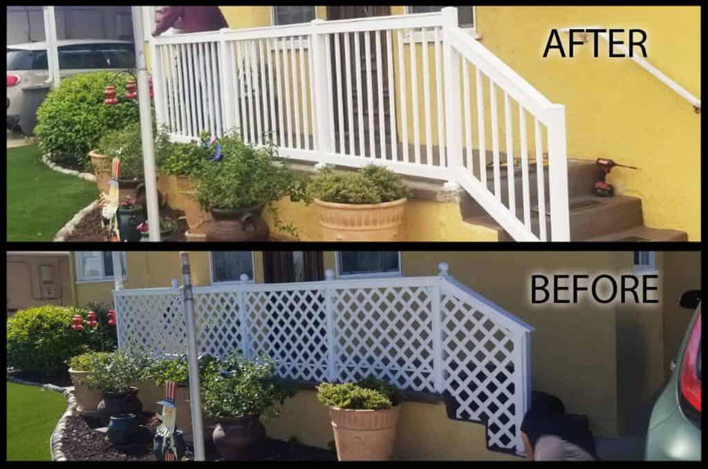White Aluminum Railing - before and after