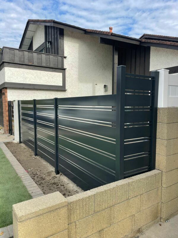 Black Aluminum fence and pedestrian gate