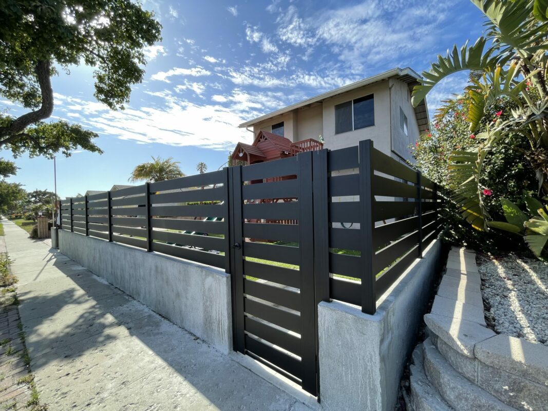 Black Aluminum fence and pedestrian gate