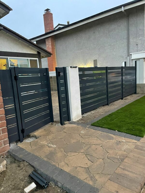 Black Aluminum fence and pedestrian gate
