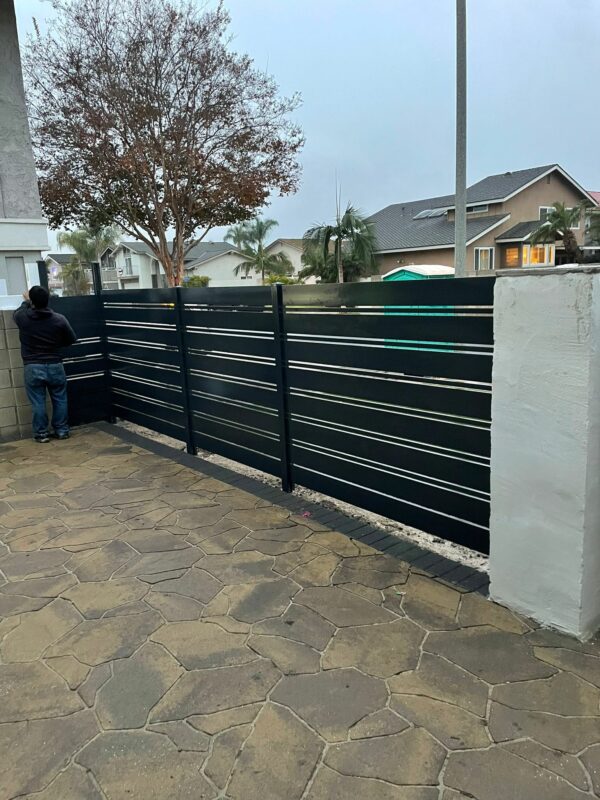 Black Aluminum fence and pedestrian gate