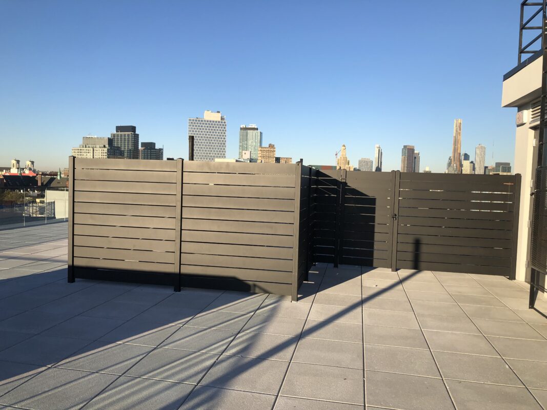 Aluminum fence on a rooftop in Brooklyn