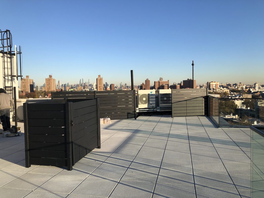 Aluminum fence on a rooftop in Brooklyn