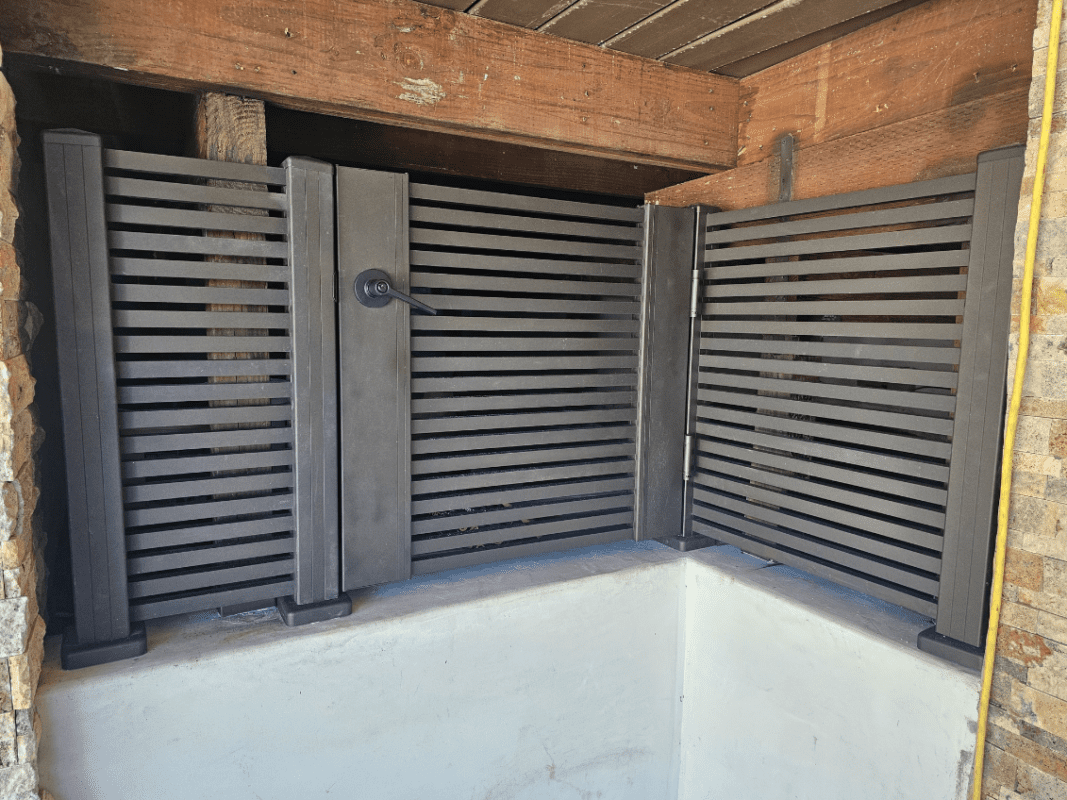 San Francisco Style Bronze Pedestrian Gate and Wall Topper Enclosing Private Area.